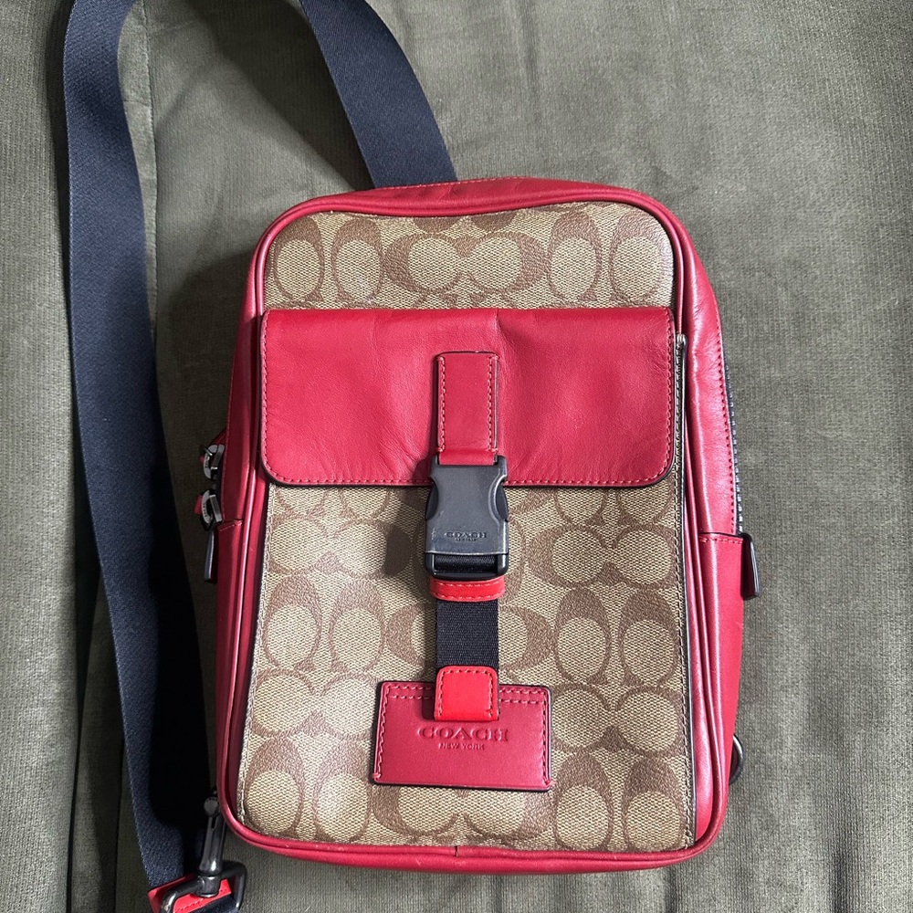Coach Men's Red and Tan Crossbody Bag